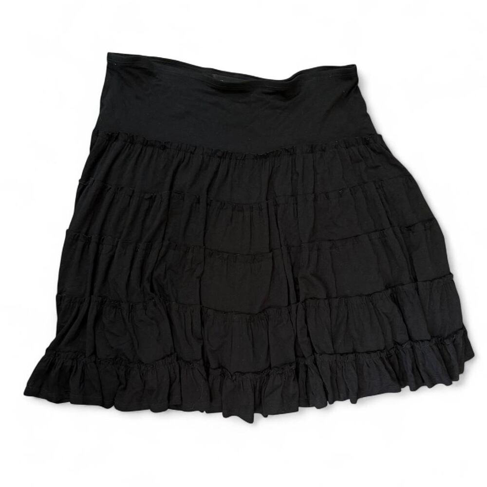 Y2K Black Ruffled Knee Length Midi Skirt Whimsigoth Boho Dark Fairy Grunge M